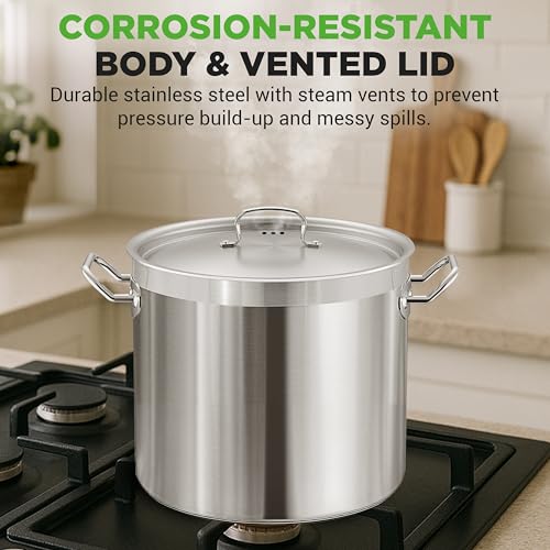 Nutrichef Stainless Steel Cookware Stockpot, 30 Quart Heavy Duty Induction Soup Pot With Stainless Steel Lid And Strong Riveted Handles, Even Heat Distribution, Compatible With Most Cooktops by NutriChef - Image 5
