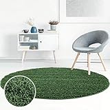 Carpet city ayshaggy Shaggy Teppich Hochflor Langflor Einfarbig Uni Grün Weich Flauschig Wohnzimmer, Größe: 120 x 120 cm Rund, 120 cm x 120 cm