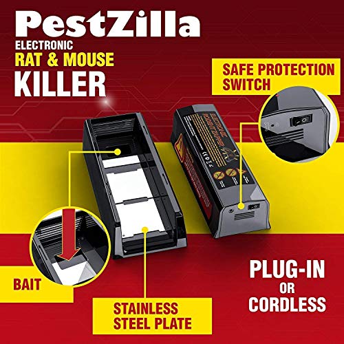 PestZilla Electronic Rodent Zapper Trap, Mouse and Rat Trap Killer Poison Free - Trap That Works for Rats, Squirrels, Mice, and Big Rodents