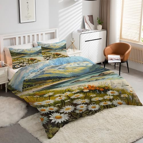 YZQGLHP Funda Nórdica para Cama de 105 cm Funda de Microfibra para Edredón de 180x220 cm con 2 Fundas de Almohada de 50x75 cm Estampado de Paisaje con Cremallera para Camas de Niños
