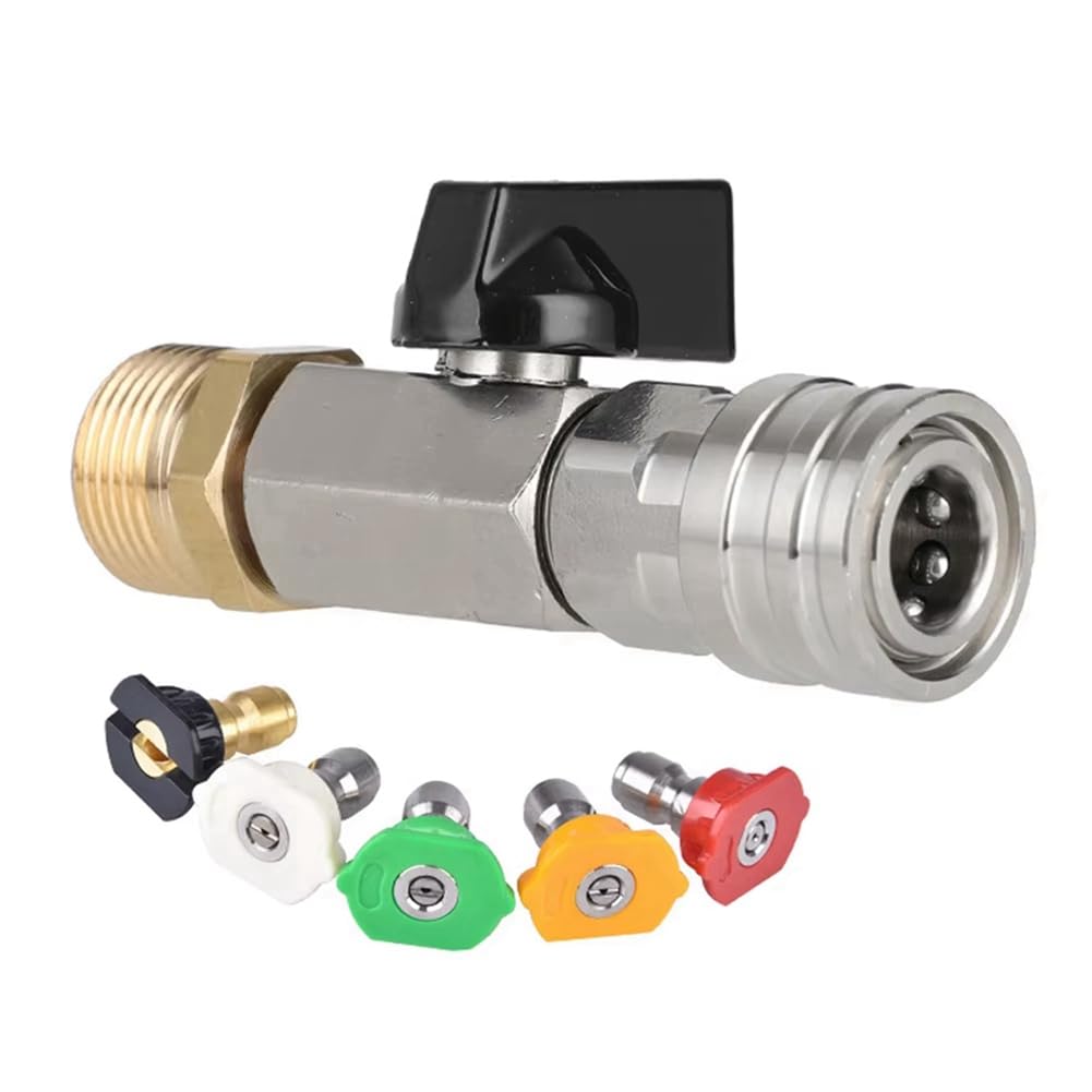 Htuteyy On/Off Switch Ball Valve Kit for Power Washing, Includes 1/4inch Quick Connector and M22 14mm Nozzle