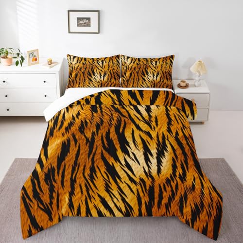 Image of Feelyou Kids King Zebra Print Bedding Set Zebra Stripe Bedding Set Wild Animal Skin Comforter Set Teens Brown Black Duvet Set Bed Set 3Pcs