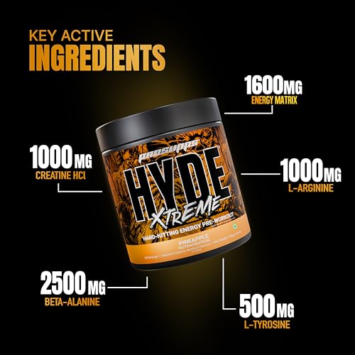 Image of Prosupps HYDE Xtreme Pre-Workout - Pineapple (195g) | 30 Servings | 200mg Caffeine, 2500mg Beta-Alanine & 1000mg Creatine HCL | L-Arginine & L-Tyrosine for Focus | Vitamins B6, B12 & C | Lab Tested