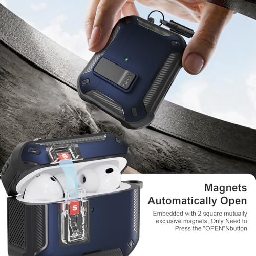 Image of for AirPods Pro 3 Case with Magnetic Lock and Phone Stand, Compatible with Magsafe Charging,with Carabiner&Cleaner kit for Apple iPod Pro 3rd Generation Cover(2025) Men Women (Deep Blue)