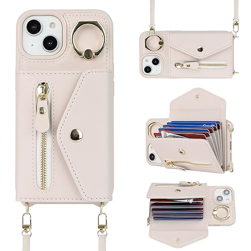 【Hamany】 いphone14 ケース スマホ ショルダー スマホケース iphone 14 ショルダー おしゃれ カード収納 大容量 背面 リング付き スタンド機能 いphone13 ケース 手帳型 耐衝撃 耐久性 女性 肩がけ 首掛け 斜め掛け ストラップ付き 長さ調整可能 カバー -アンバー ホワイト