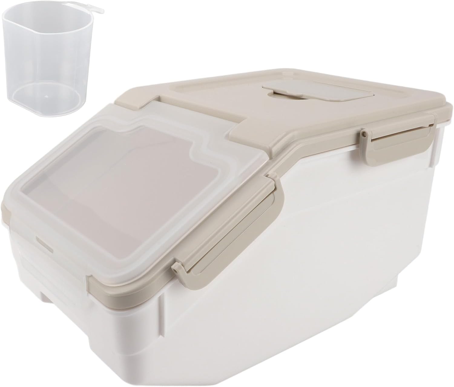 Eujgoov Rice Storage Container, Rice Storage Bin Thickened PP Container with Measuring Cup for Home Restaurant (10kg / 22lb)