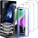 TZGZT [True 9H+ Shatterproof] 3 Pack for iPhone 14 Screen Protector Tempered Glass Film, with 3 Pack Camera Lens Protector Accessories, Phone Case Friendly, with Alignment Frame, Ultra HD