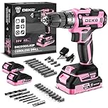 Power Drill Cordless: DEKOPRO 20V Cordless Drill Set with LED Light, 30Pc Electric Drill Accessories, Pink Drills with Two 2.0Ah Batteries and Charger Drills Driver Kit for Wood, Metal and Screws
