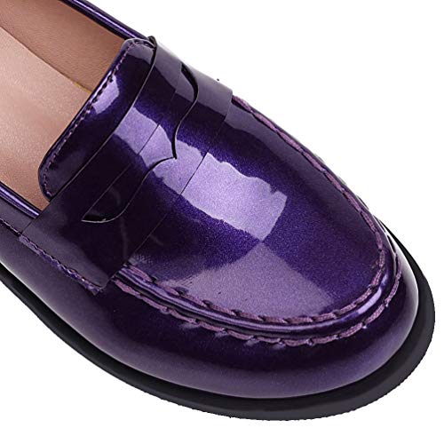 Image of Caradise Women's Patent Leather Loafers Block Heel Slip On Casual Shoes Size 7.5 B(M) US,Purple