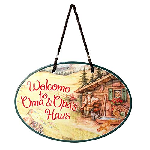Welcome to Oma & Opa's Home Charming 11x8" German Oma & Opa Gift Idea Brown Ceramic Door Sign | GermanGiftOutlet