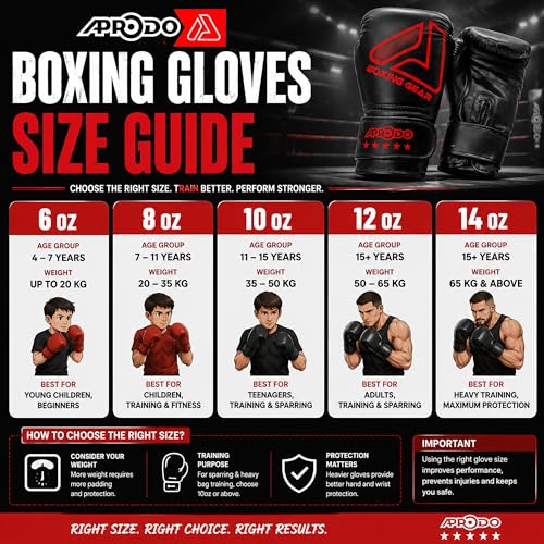 Image of APRODO Beginner Boxing Gloves for Kids & Adults - Men & Women Training, Sparring & Heavy Bag Gloves - Durable PU Leather with Wrist Support (Black /White, 12oz)