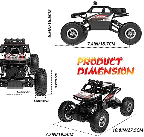 DEERC RC Cars Remote Control Car 1:14 Off Road Monster Truck,Metal Shell 4WD Dual Motors LED Headlight Rock Crawler,2.4Ghz All Terrain Hobby Truck with 2 Batteries for 90 Min Play,Boy Adult Gifts