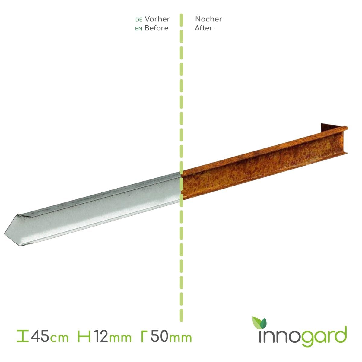 innogard 10 pezzi – Ancoraggio a terra per bordo prato largo – Acciaio Corten – Asta di fissaggio 450 x 50 x 12 mm, spessore 1,5 mm