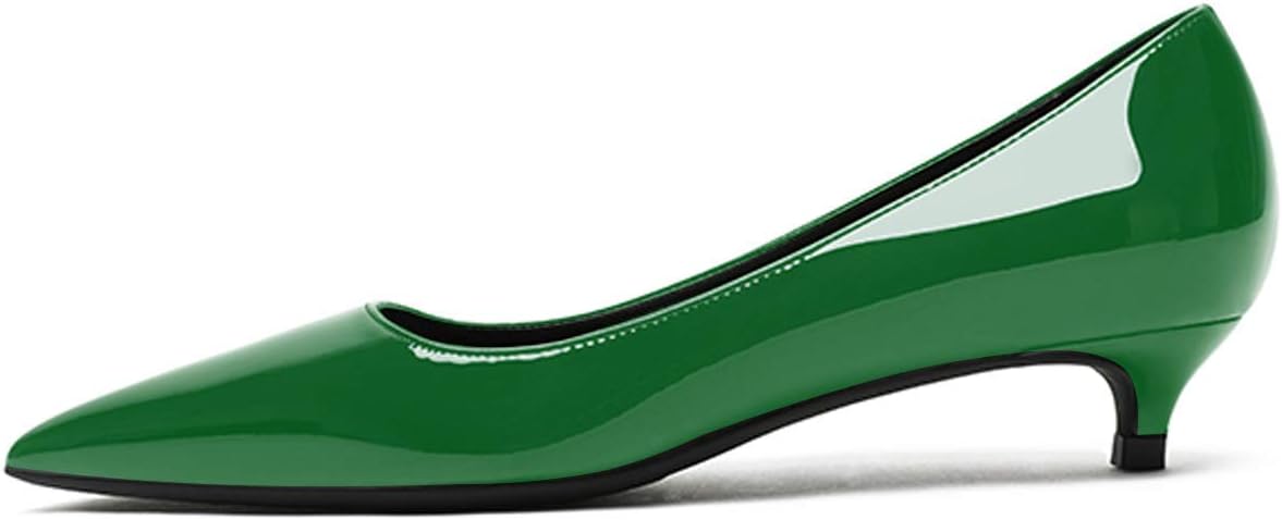 Women's Patent Leather Slip On Pointed Toe Ultra Low Kitten Heel Basic Dress Pumps Shoes - Image 2