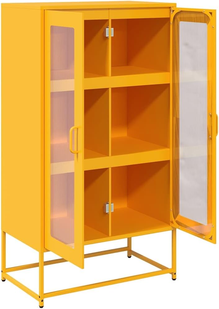 Sideboard with doors open, showing internal compartments and hinges for flexible installation