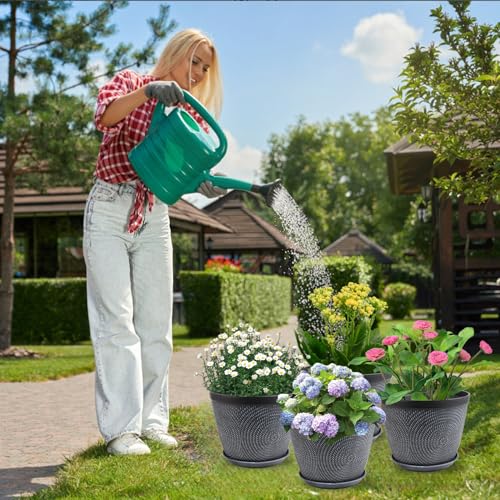 Image of Quarut Large Planter Pot, Plastic Flower Pots with Drainage Hole & Saucer