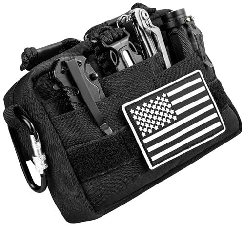 MOZETO Belt Pouches for Men, Water Resistant Small Belt Bag with USA Flag Patch, Pocket Organizer Storage EDC Gear for Work, Travel, Hiking(Black)