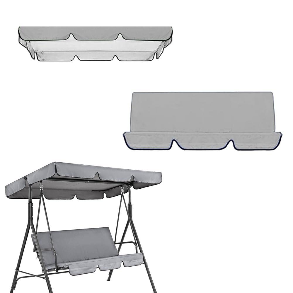 SMCMGECEUZ Universal Swing Canopy Replacement Cover Set Porch Swing Canopy 2 3 Seat Replacement Canopy And Swing Cushion Cover 210D Oxford Fabric(Gray,249x185cm(98x73in))