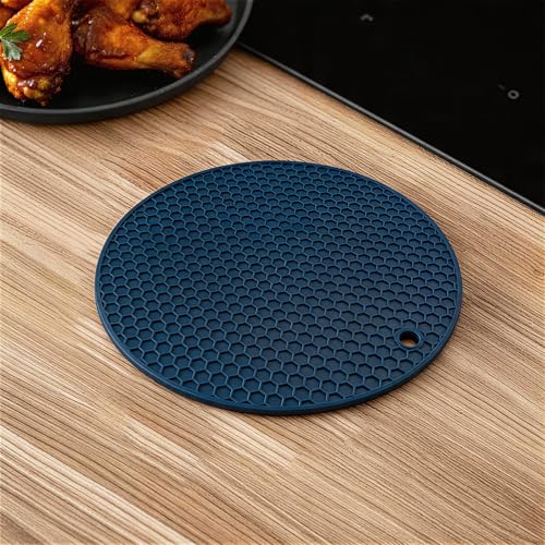 Image of Silicone Trivet Mats,Heat Resistant Pot Holders, Multipurpose Non-Slip Hot Pads for Kitchen Potholders, Hot Dishers, Jar Opener, Spoon Holder, Food Grade Silicone(Blue Size Round 7''x7'')