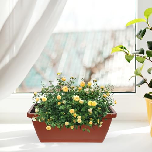 Pots de fleurs rectangulaires plastique solide Veemoon avec soucoupes intégrées - 4