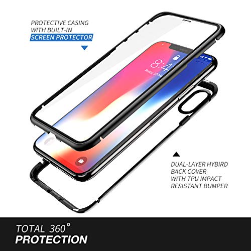 Iphone Xs Max Case, Zhike Magnetic Adsorption Case Front And Back Tempered Glass Full Screen Coverage One-Piece Design Flip Cover [Support Wireless Charging] For Apple Iphone Xs Max (Clear Black) #TOP1