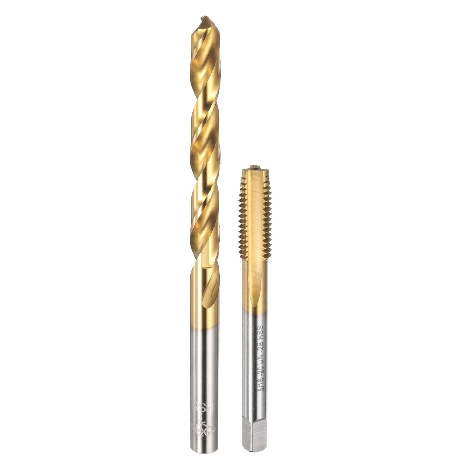 Tap and Drill Bit Set, 1pcs 5/16-20 UN Straight Flute Thread Screw Tap & 1pcs 7mm Twist Drill Bit, Titanium Coated HSS-6542 Tapping Threading Tool Kit