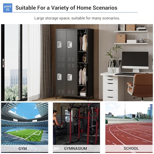 GAOMON Locker for Employees, 6 Doors Locker Cabinet with Hooks, Storage Locker for Home, Office, Gym, School, Assembly Required, Black