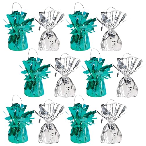 Beistle Assorted Metallic Wrapped Balloon Weights – 12 Pack, Turquoise & Silver Balloon Holders, Table Centerpieces for Birthday Parties, New Year’s Eve Events, and Baby Shower Celebrations, 6 Ounce