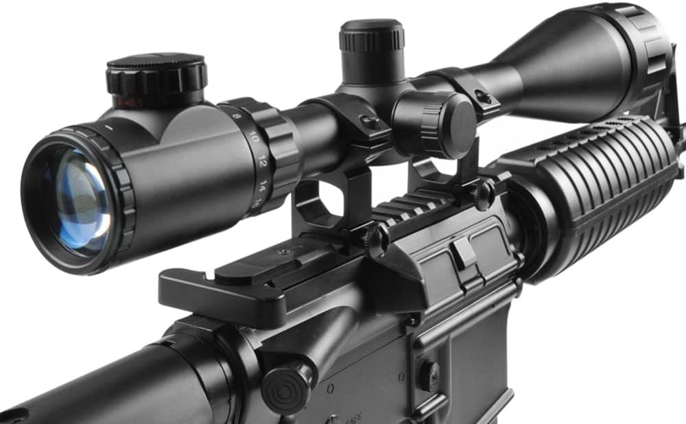 KinZon - Bisel de visión (6 – 24 x 50 AOEG, con retículo luminoso, óptico Mil-Dot y ajuste de paralaje, aumenta el alcance de la precisión de la escopeta táctica, Airsoft, montaje en riel de 20 mm