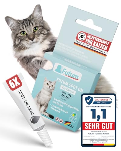 NEU FUTUM Spot On Katze 6 x 1,2 ml – Floh und Zeckenschutz für Katzen – Flohmittel Katzen mit Aktivstoffen Lemon Eukalyptus – Effektiver Zeckenschutz Katze – Spot On für Katzen schützt langanhaltend NEU FUTUM Spot On Katze 6 x 1,2 ml – Floh und Zeckenschutz für Katzen – Flohmittel Katzen mit Aktivstoffen Lemon Eukalyptus – Effektiver Zeckenschutz Katze – Spot On für Katzen schützt langanhaltend