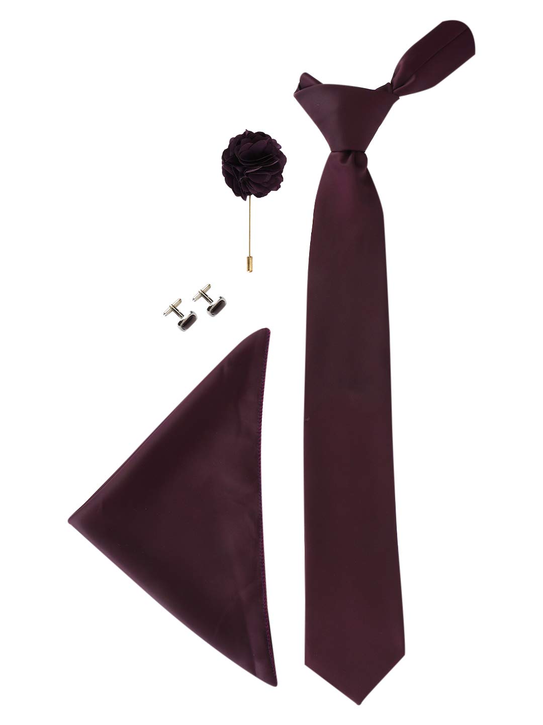 mensome Wine Formal Pocket Square Neck Tie Cufflink Set For Men Gift Combo-picture-32