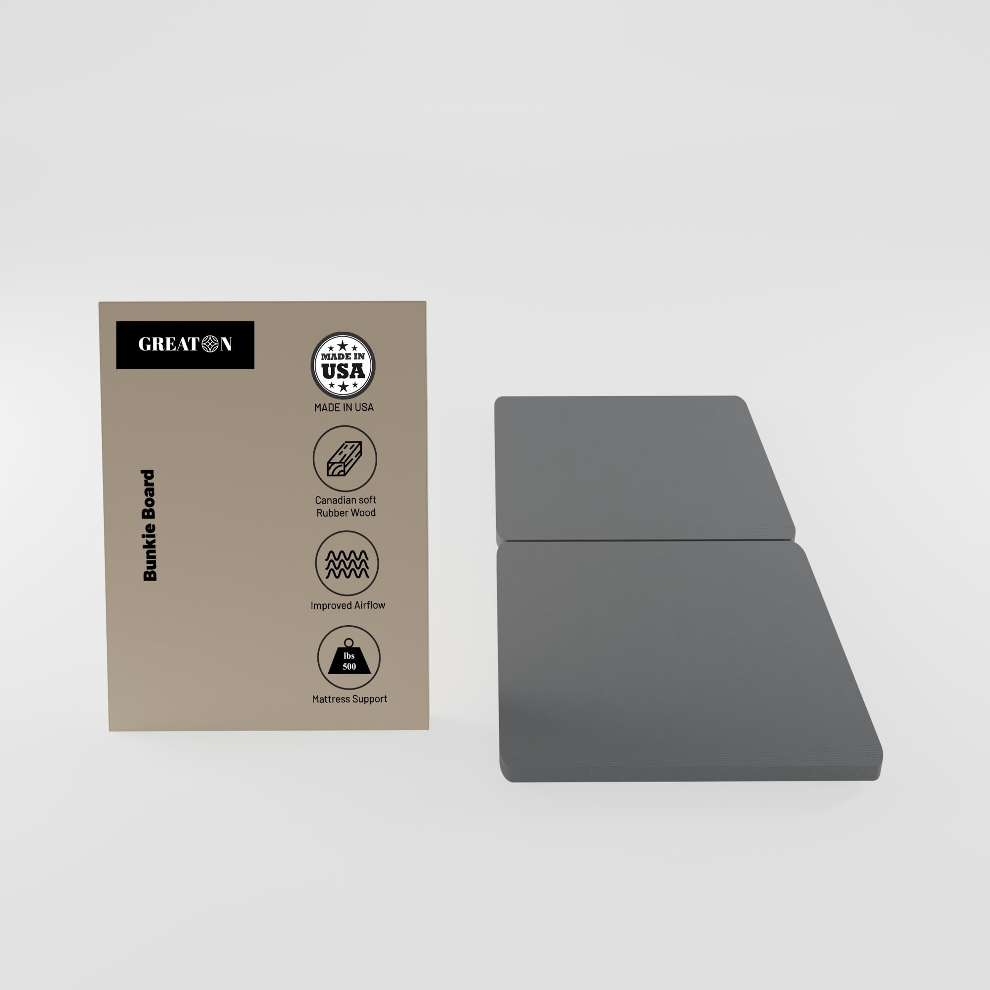 Greaton 1.5" Split Wood Bunkie Board Twin Size Bed - 2-Piece Under Mattress Support Board, Fully Assembled, Fabric Ventilation Cover - Replaces Wooden Slats or Box Spring for Bed Frames