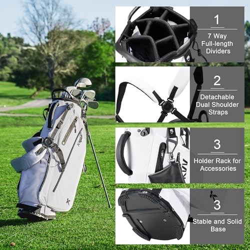 image for KVV Lightweight Golf Stand Bag with 7 Way Full-Length Dividers, 5 Zipp
