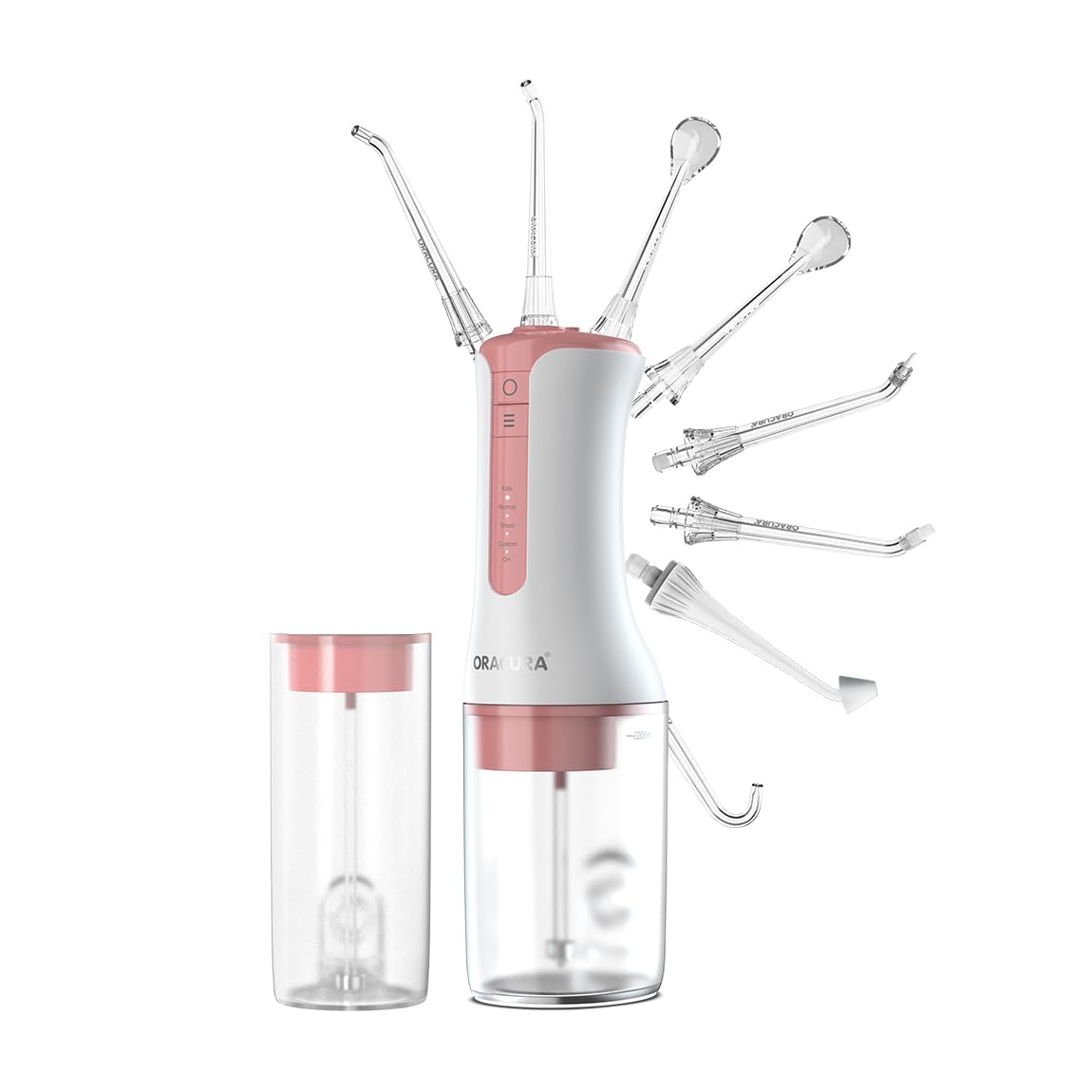 Oracura OC300 Pro Kids Parent Care Water Flosser for Teeth | 4 Modes, 300ml & 200ml Tanks with 8 Tips | Water Flosser for Adults & Kids with Braces (Peach)