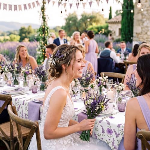 Image of Ganeen 3 Pcs Spring Summer Lavender Plastic Tablecloths Disposable Purple Floral Table Cloths Watercolor Table Cover for Wedding Birthday Baby Shower Garden Tea Party Decorations, 54 x 108 Inch