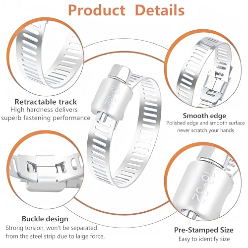 Nivithi 15x Schlauchschellen-Set,Schlauchschellen Edelstahl 304,verstellbar,Schlauchschelle 6–51mm,inkl.Schlauchschellen 6-12mm,für Sanitär-,Automobil-,mechanische Anwendungen