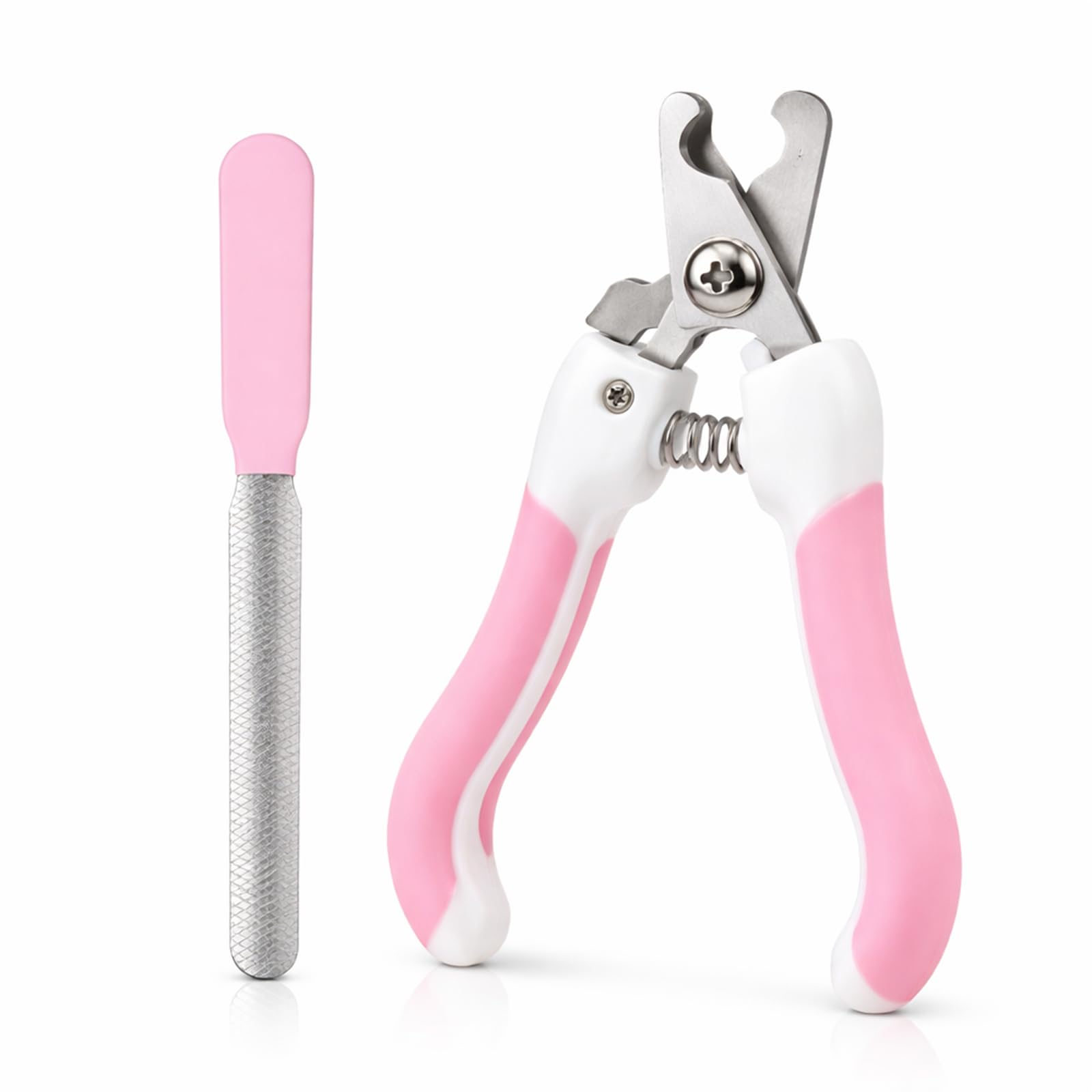 Krallenschere Katzen, Profi Krallenschere für Hunde und Katzen mit Nagelfeile Edelstahl Krallenzange Hohe Qualität Krallenpflege Schneider für Haustiere Nagelknipser groß (Rosa)