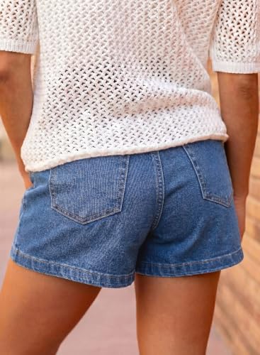Image of Astylish Women's High Waisted Stretchy Jean Shorts Trendy Denim Shorts