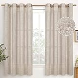 YoungsTex Natural Linen Curtains 63 Inch Length 2 Panels Natural Linen Textured Curtains with Bronze