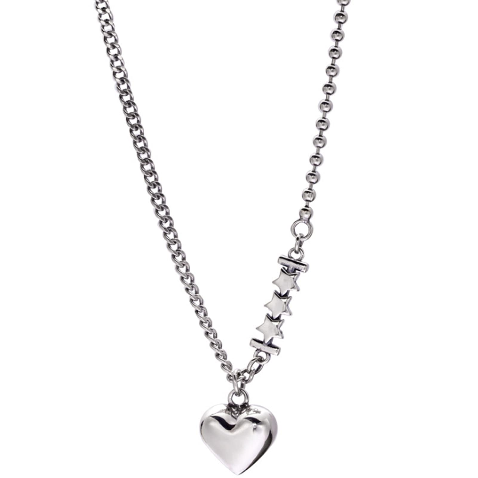 925 plata esterlina amor corazón estrella colgante collar de plata tailandesa cadena asimétrica de cuentas redondas El regalo ideal para mujeres