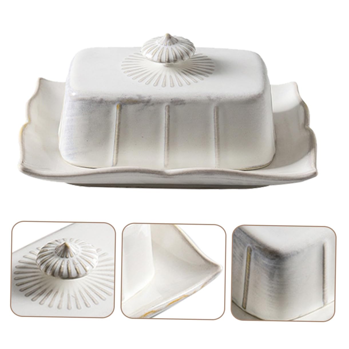 Beurrier Céramique Blanc Couvercle, Plateau à Beurre Pratique Conservation des Aliments, Décoration Cuisine Service à Domicile