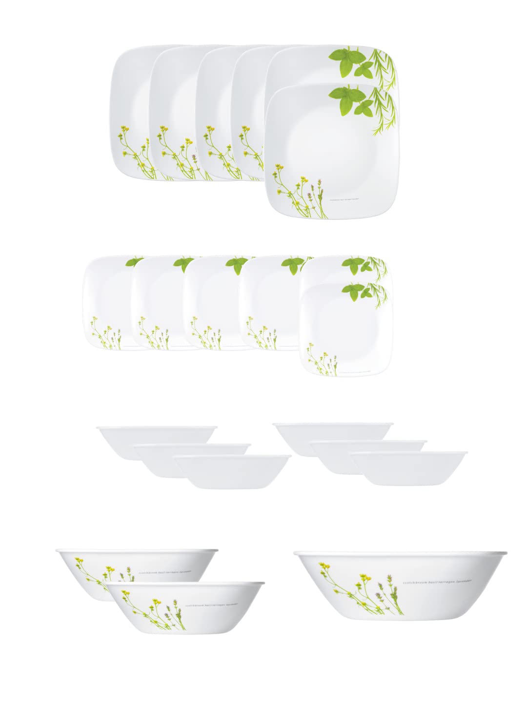Corelle 21 Pc Square Round Dinner Set - European Herbs