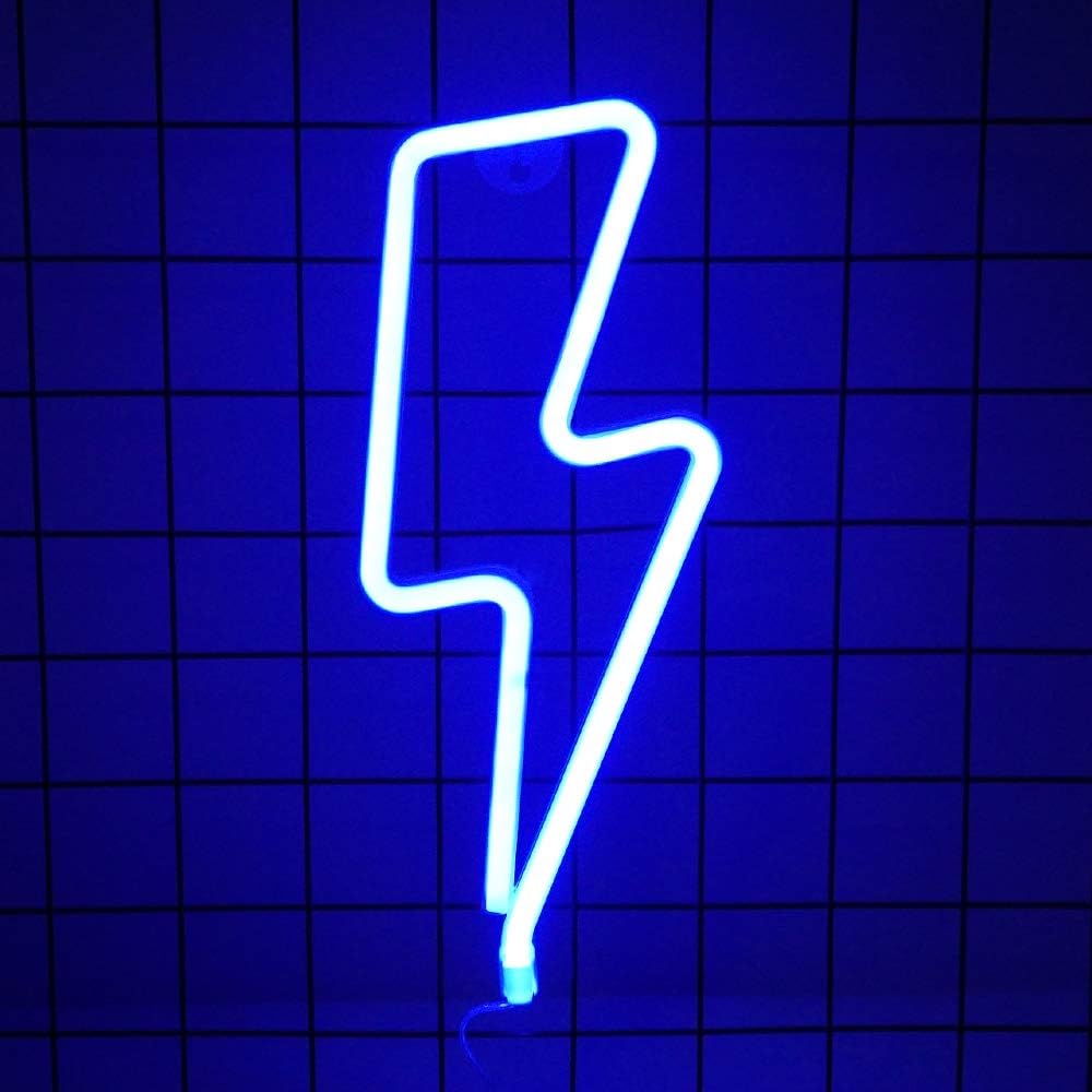 Cute Neon Lightning Sign, Battery or USB Powered Night Light as Wall Decor for Kids Room, Bedroom, Festival, Party (Lightning-B)