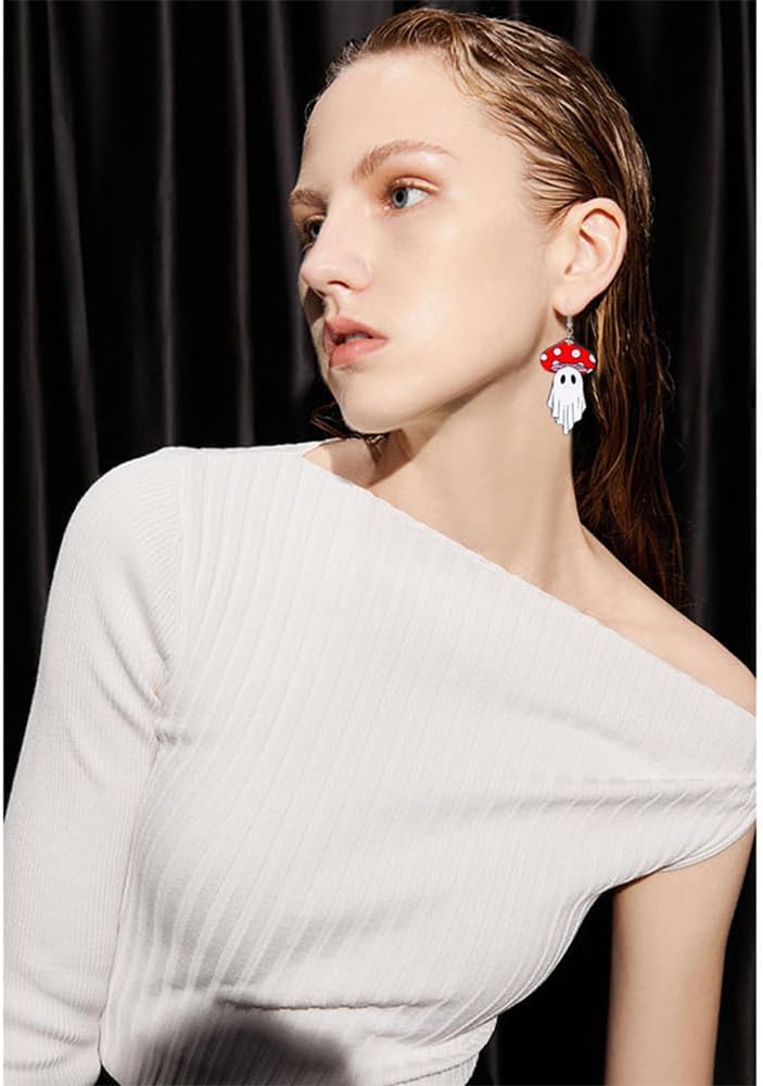 Retro Halloween Happy Ghost Human Skeleton Acrylic Drop Dangle Earrings Cute Funny Lightweight Colorful Flower Spider Earrings for Women Costumes Party Decorations Thanksgiving Jewelry Gifts - Image 4