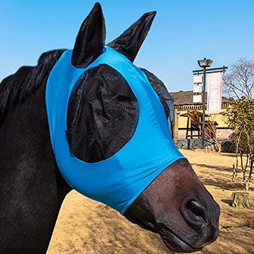Swide 1 stuks paardenvliegenmasker met oren, bescherming tegen de zon, uv-bescherming, paardenmasker, glad elastisch, vliegenmasker voor paarden, gezicht en ogen geweldig - Afbeelding 5