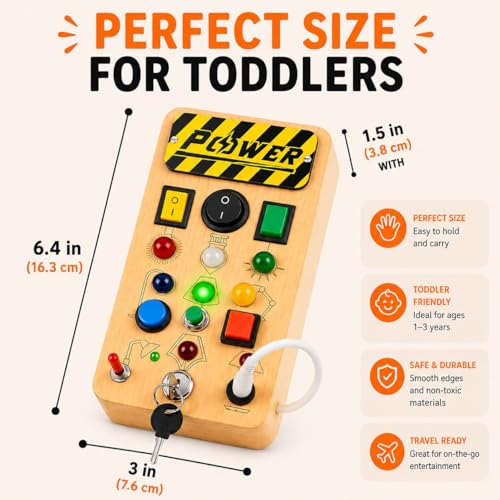 Image of Busy Board for Toddlers | Montessori Toy with Switches, Buttons & Activities | Portable Wooden Busy House | Educational Toy for Baby Boys & Girls Age 2 3