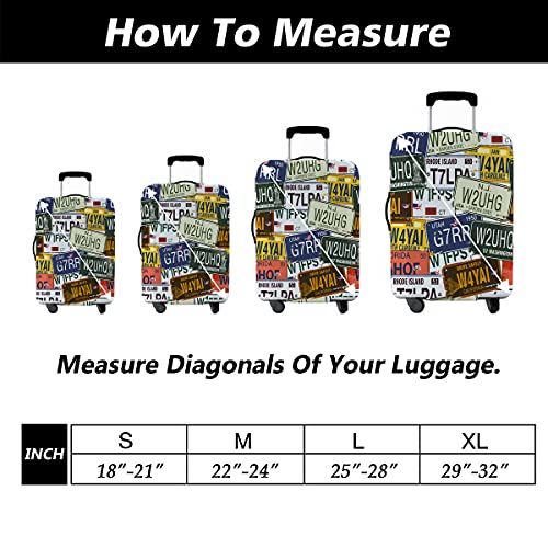 Duise Washable Travel Luggage Cover Usa States License Plates Suitcase Protector Anti-Dust Luggage Cover Fits 25-28 Inch Luggage(L),Colorful Retro Car License #TOP1