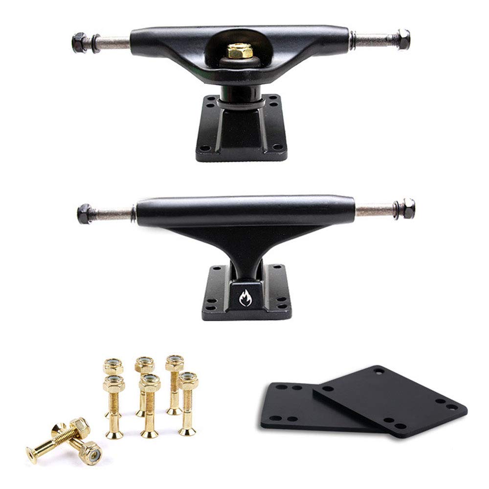 POFET 5 pulgadas monopatín camiones pequeños tablero de peces soporte de aleación de aluminio para monopatín, puente de juntas, conjunto de clavos unisex para adultos Pro Skate Trucks