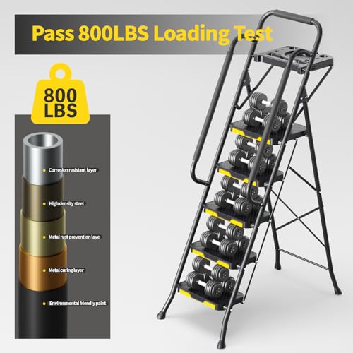 5 Step Ladder with Tool Platform for Adults - 800 LBS Capacity