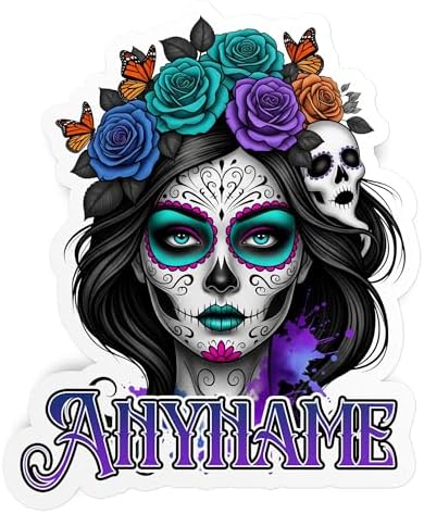 Amazon.com: Personalized Women Sugar Skull Transparent Sticker Custom ...